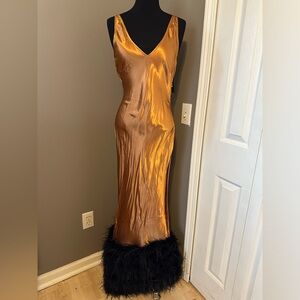 NWT Genuine Ostrich Feather Sienna Satin Maxi Dress size Small 4 6 8 NOVA LUXE